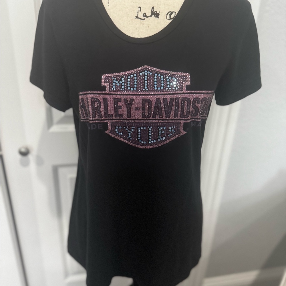 Harley-Davidson Black and Pink Graphic Short Sleeve Tee